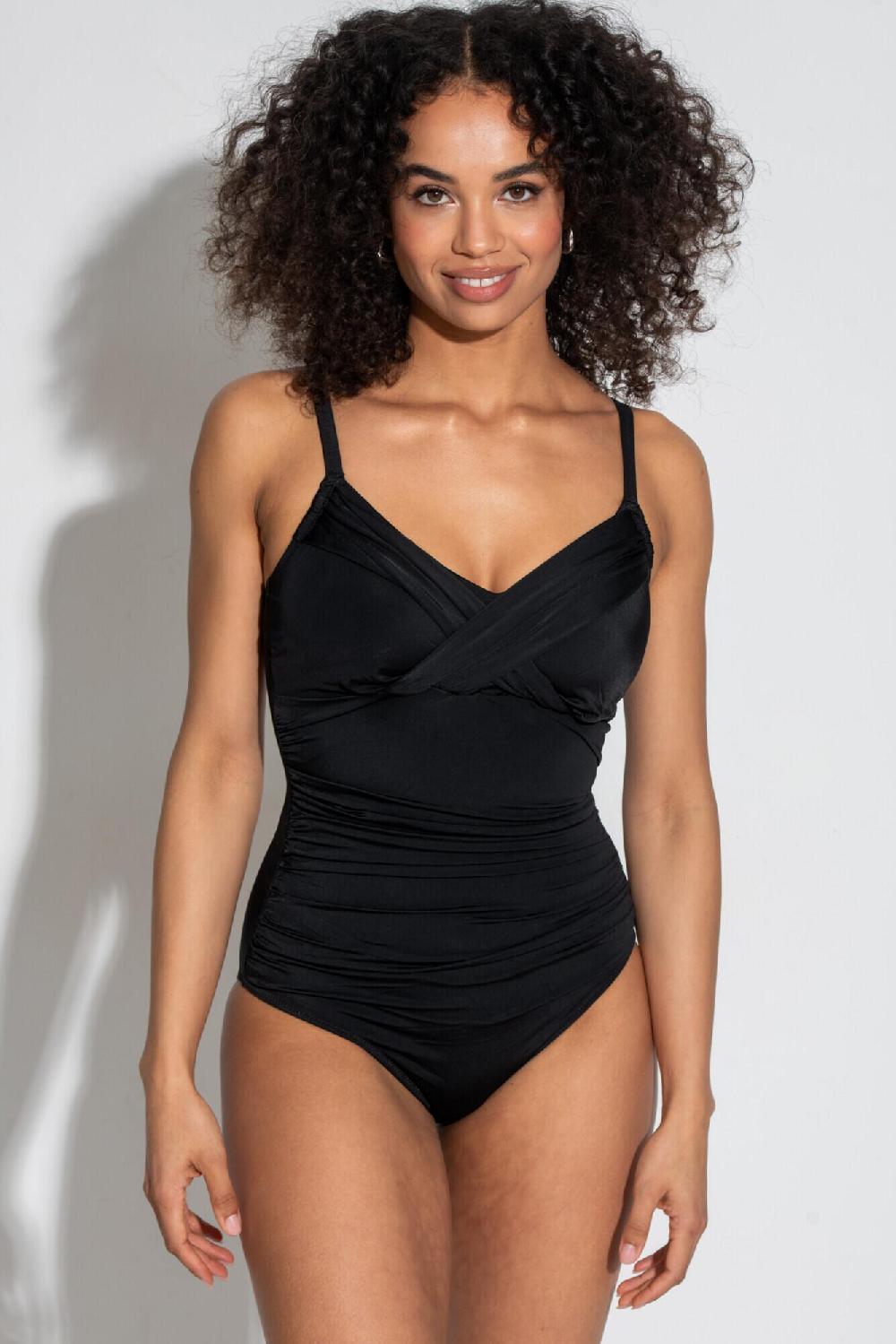 Pour Moi Cuba Ruched Tummy Control Swimsuit - Black