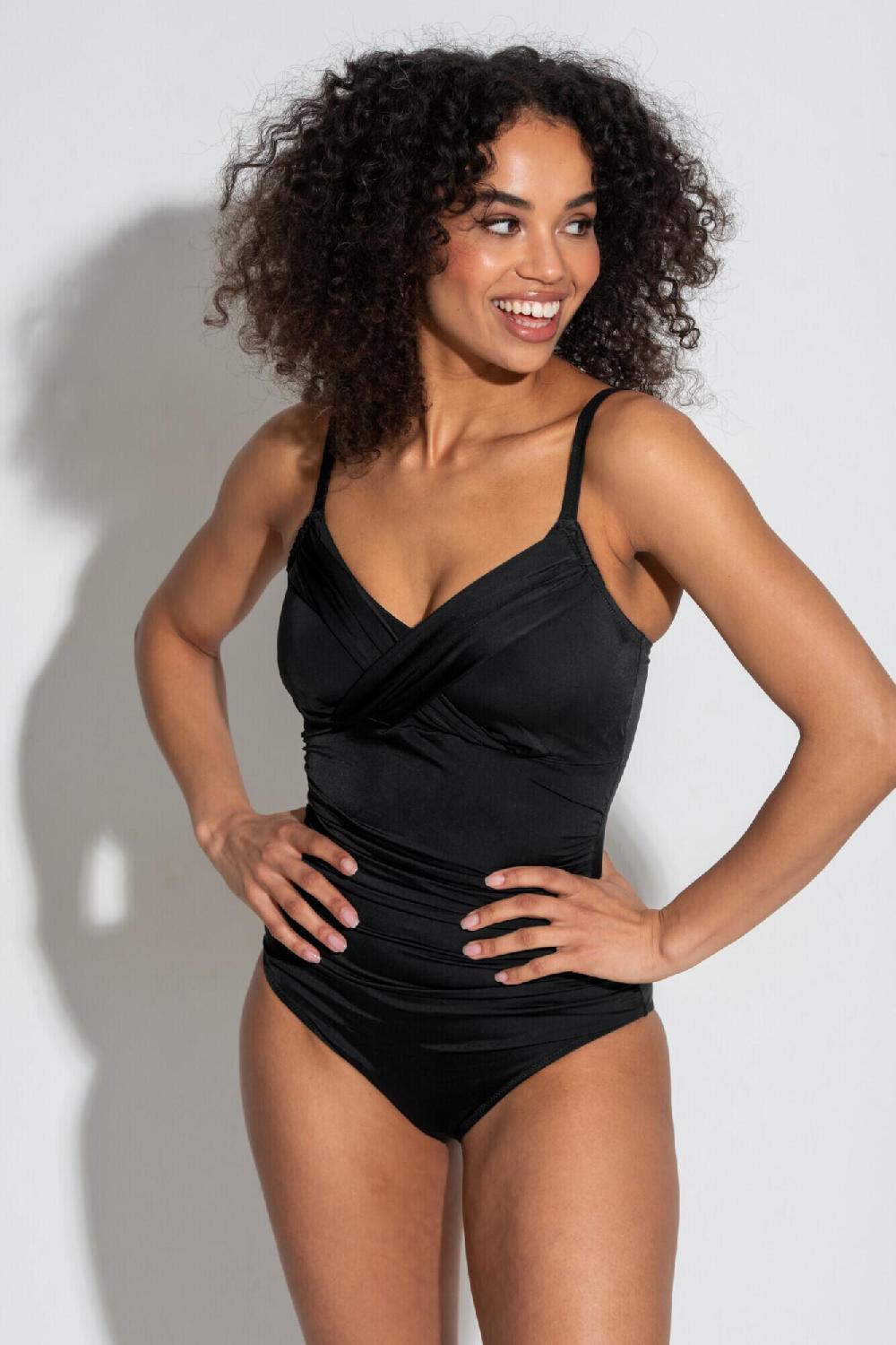 pour moi Cuba Ruched Tummy Control Swimsuit - Black