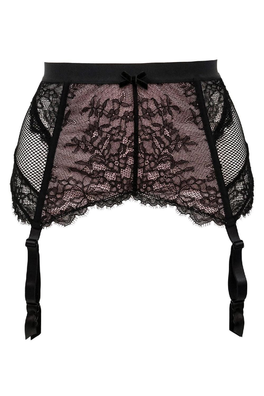 Pour Moi Dark Romance Deep Suspender - Black/Pink