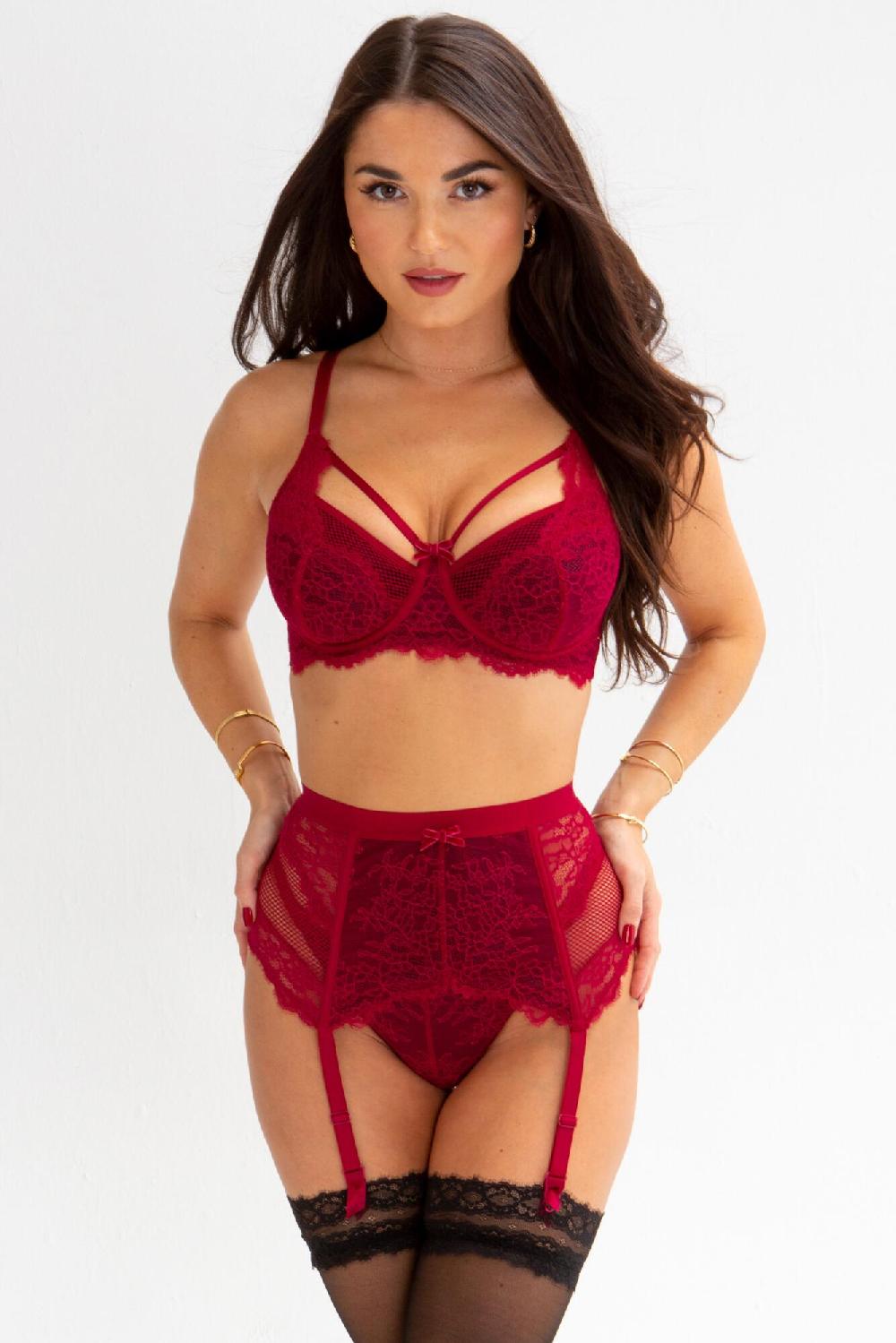 Pour Moi Dark Romance Deep Suspender - Red/Black