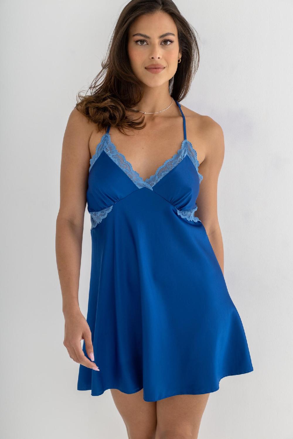 pour moi Dusk Satin Lace Chemise - True Blue/Mist