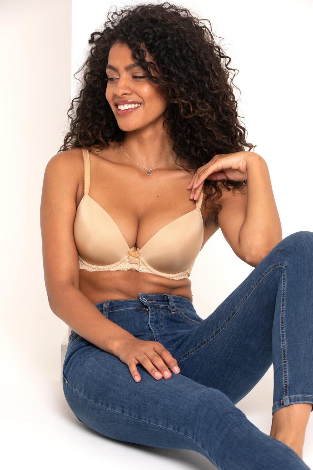 Pour Moi Flora Plunge Push-Up T-Shirt Bra - Sand