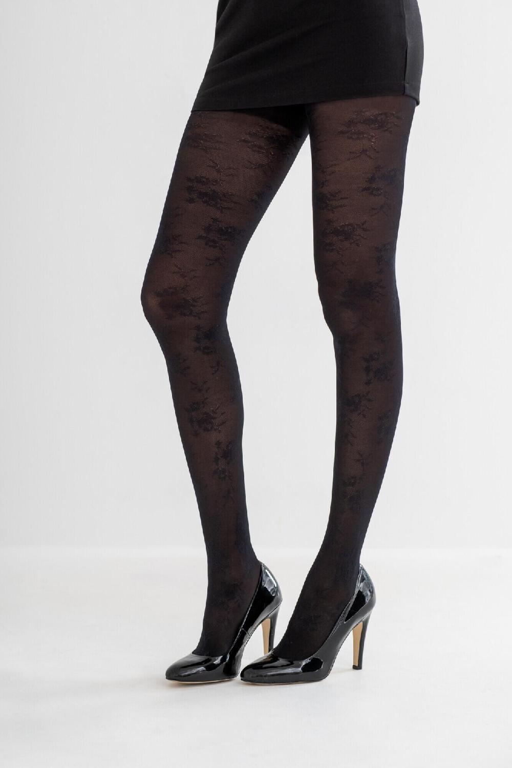 pour moi Floral Lace Tights - Black