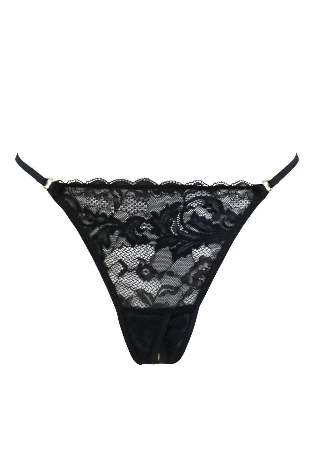 Pour Moi For Your Eyes Only Crotchless Thong - Black
