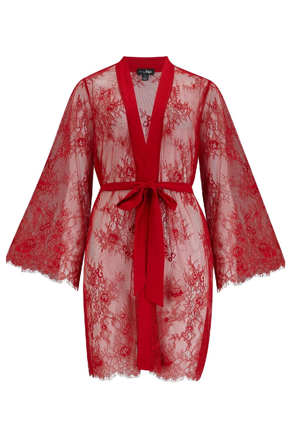 Pour Moi For Your Eyes Only Lace Dressing Gown - Red