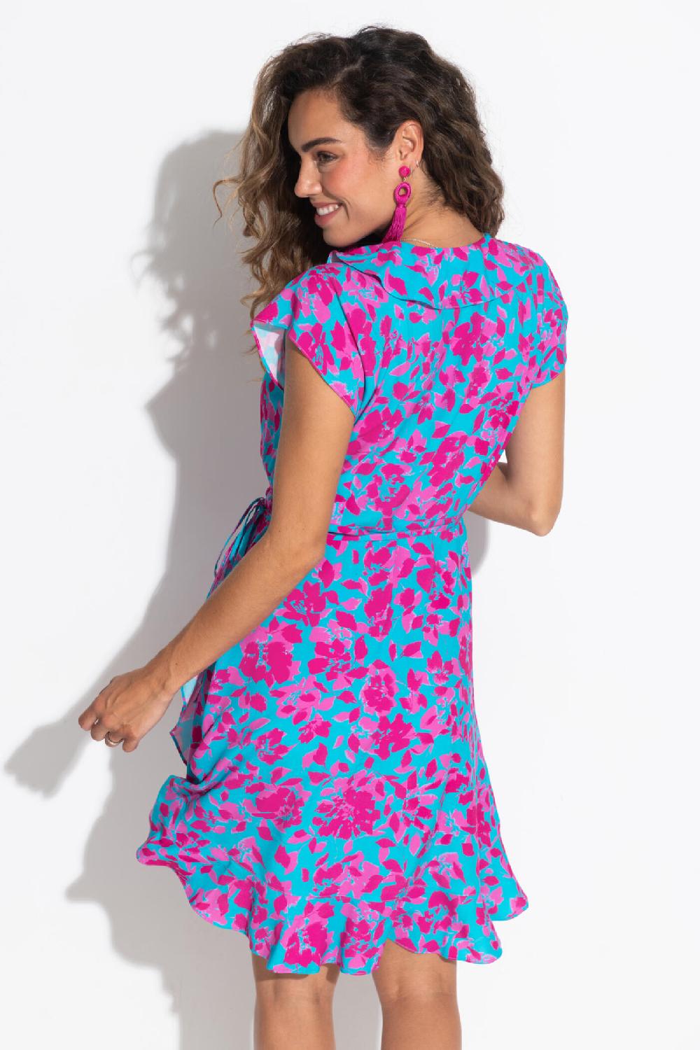 Pour Moi Frill Wrap Beach Dress - Blue Floral