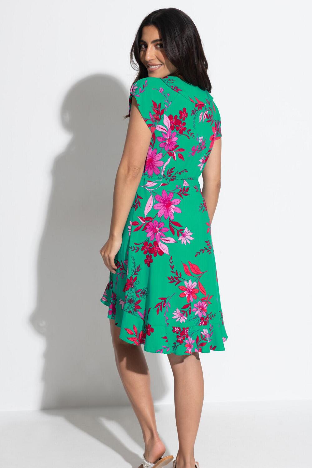 Pour Moi Frill Wrap Beach Dress - Green/Pink