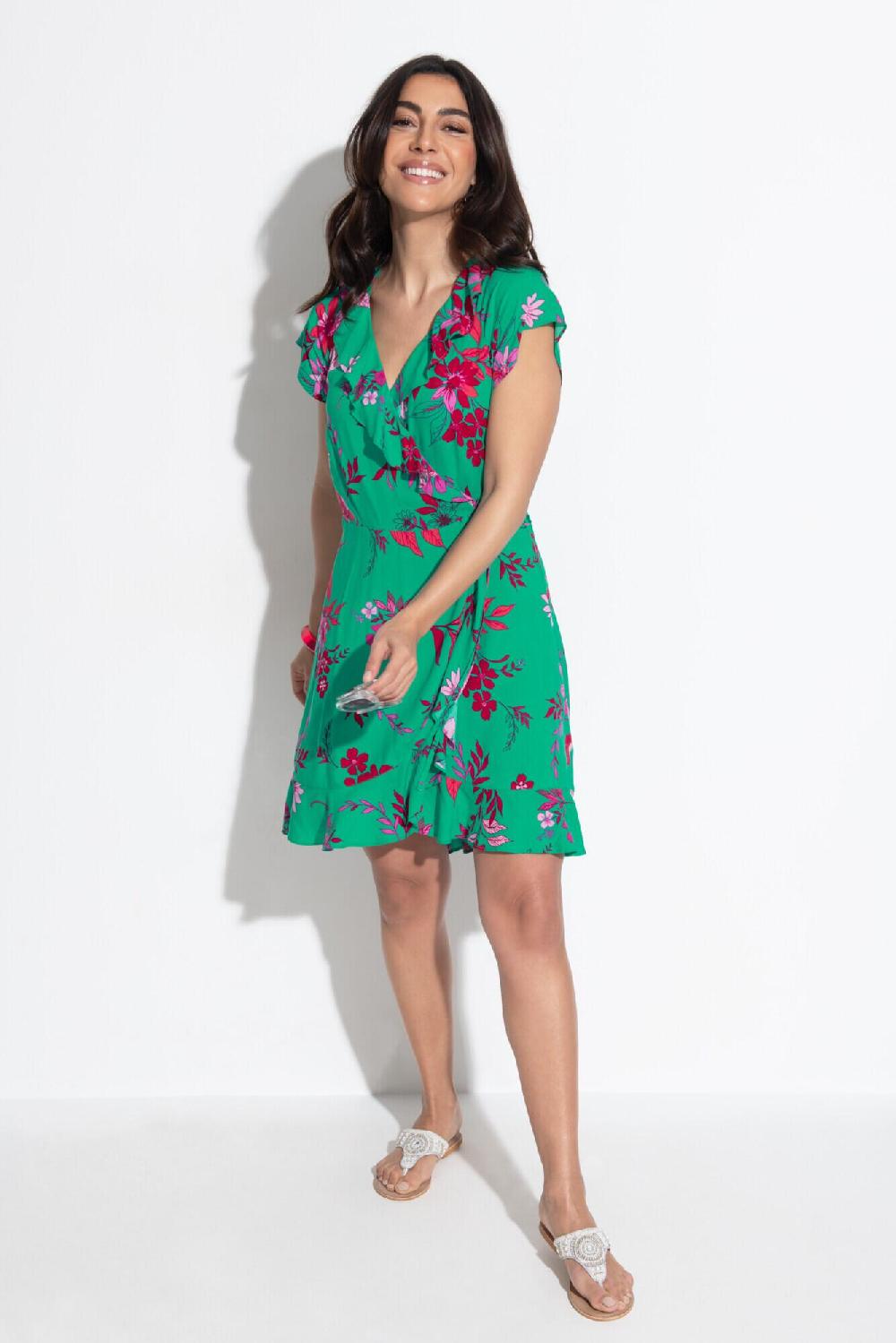 pour moi Frill Wrap Beach Dress - Green/Pink