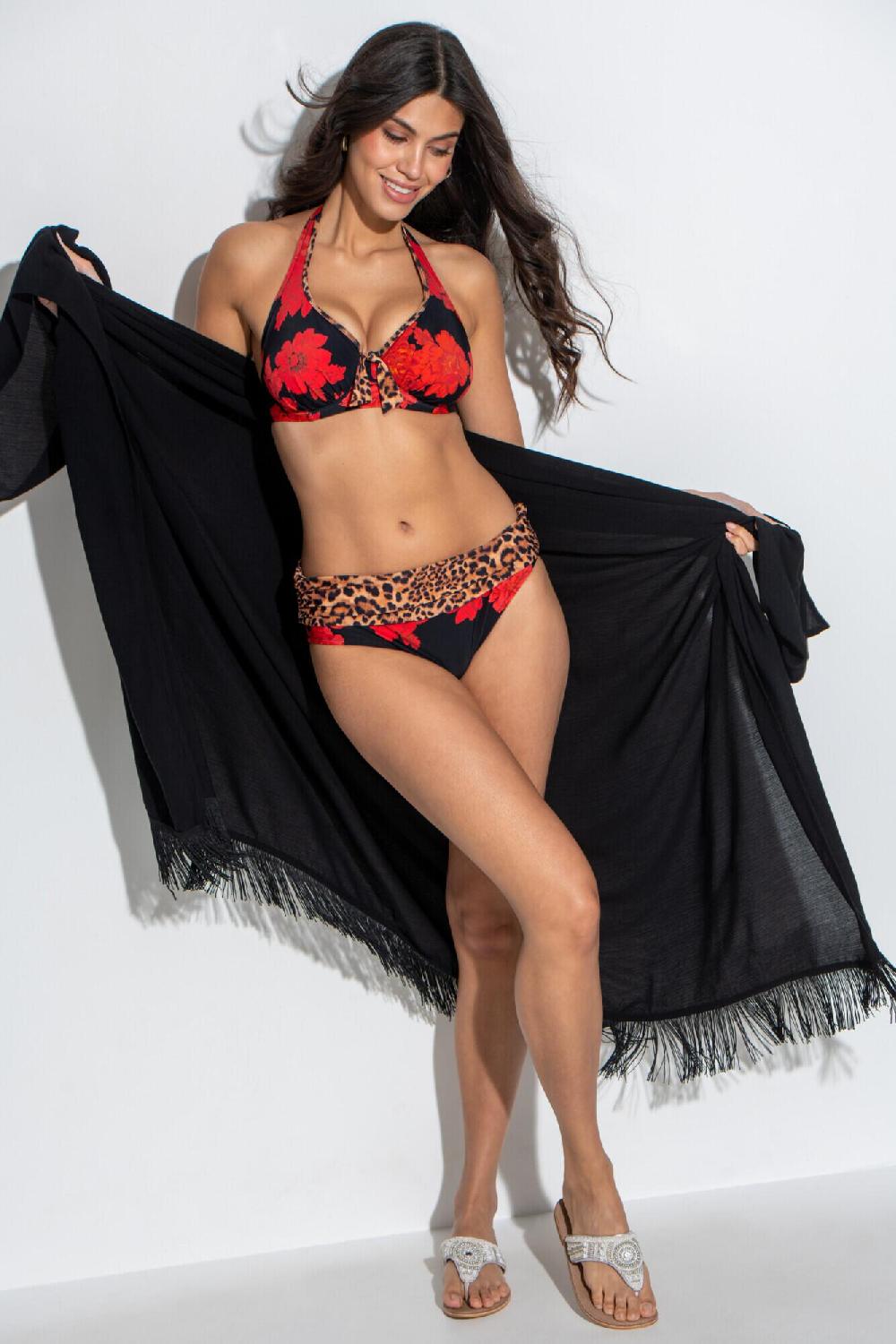 Pour Moi Fringe Trim Crinkle Multiway Sarong - Black