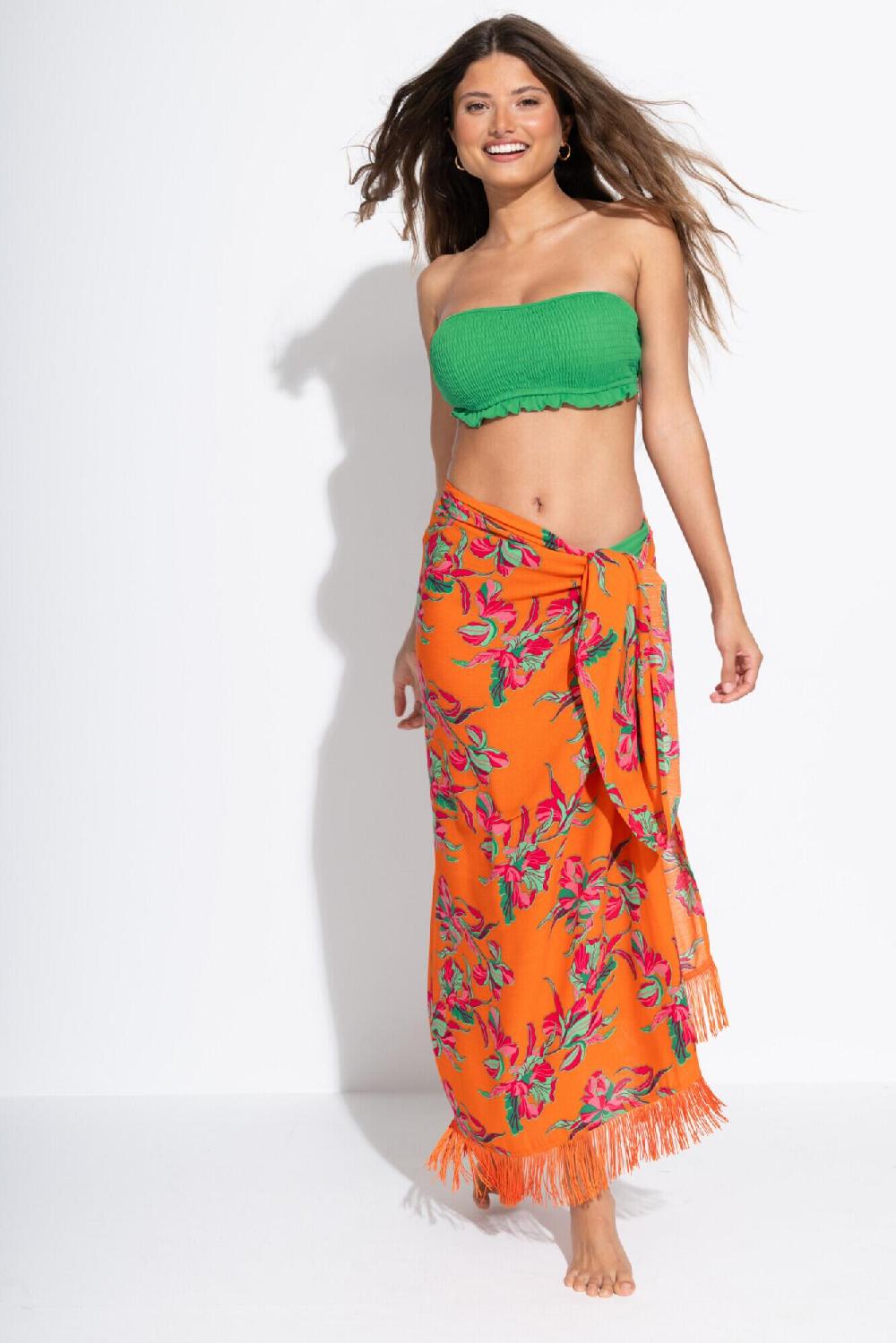 Pour Moi Fringe Trim Crinkle Multiway Sarong - Zest