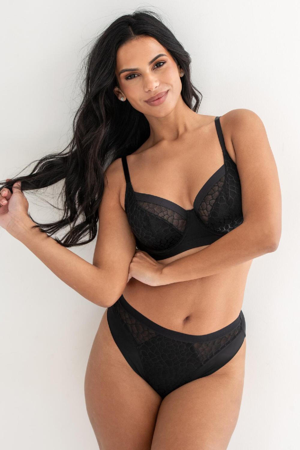 Pour Moi Geo Sculpt High Leg Midi Brief - Black