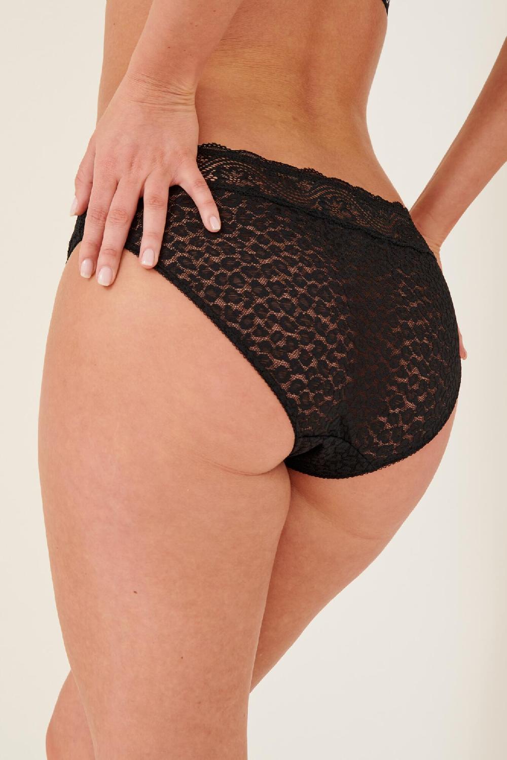 Pour Moi Leopard Lace Midi Brief - Black