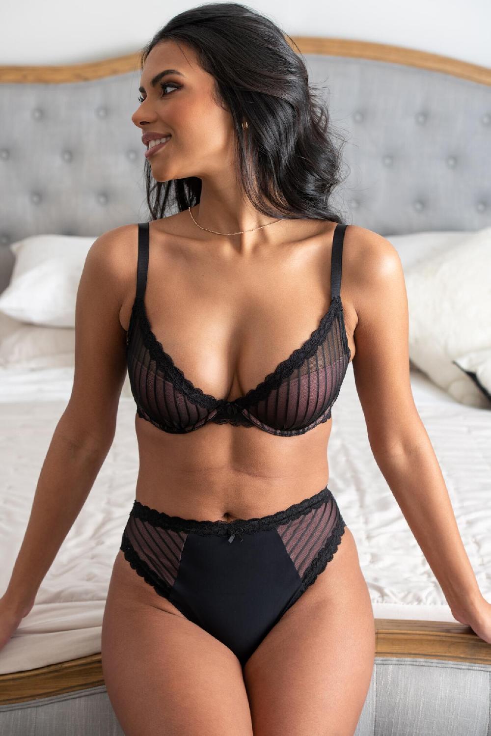 pour moi Luxe Linear High Leg Brief - Black/Blush