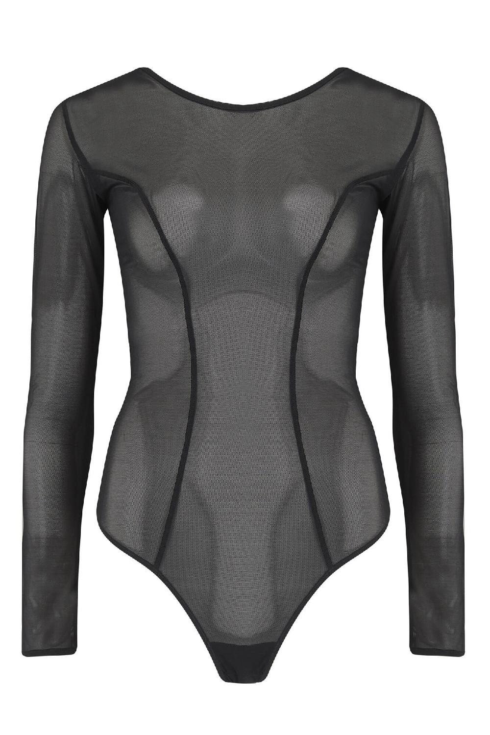 Pour Moi Make A Scene Long Sleeve Mesh Body - Black