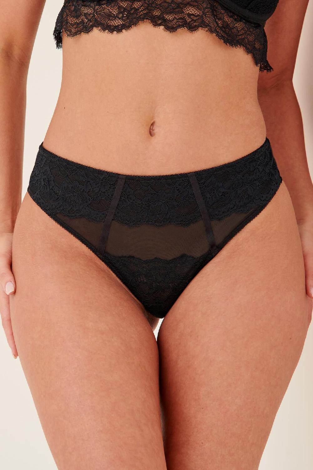 pour moi Mesh and Lace Thong - Black