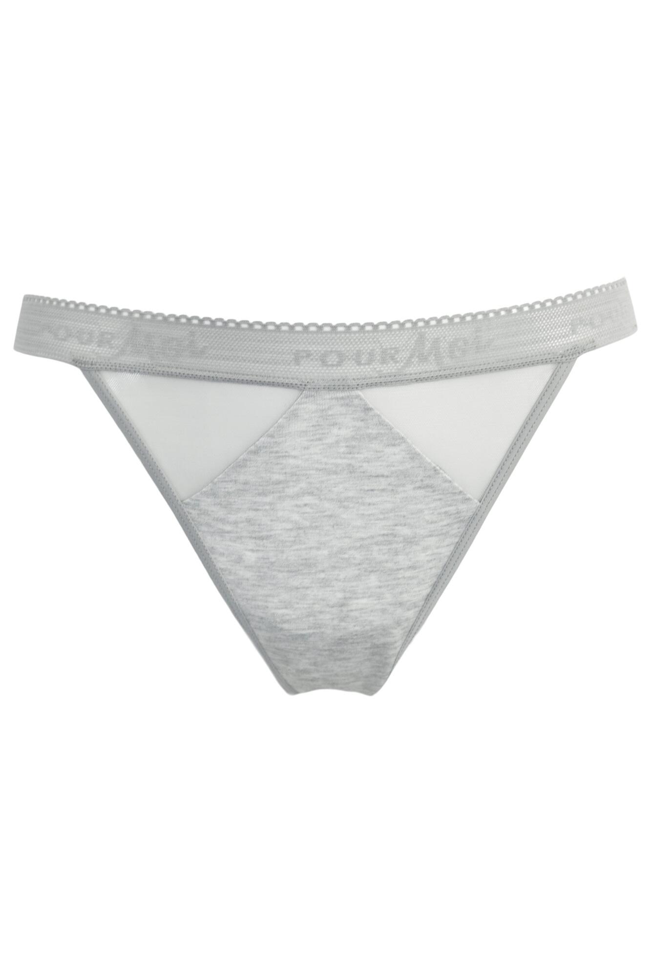 Pour Moi Modal And Mesh G String - Grey Marl