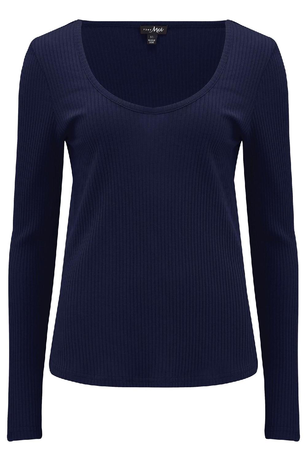 Pour Moi Rib Jersey Long Sleeve Top - Navy