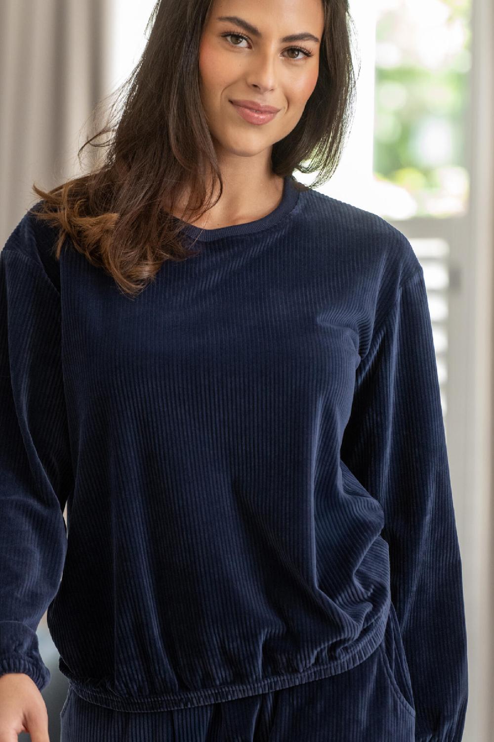 Pour Moi Ribbed Cosy Fleece Lounge Pyjama Set - Navy