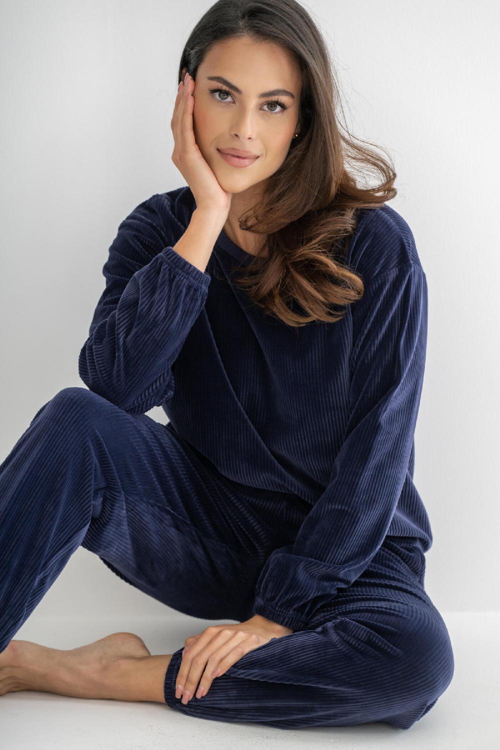 Pour Moi Ribbed Cosy Fleece Lounge Pyjama Set - Navy