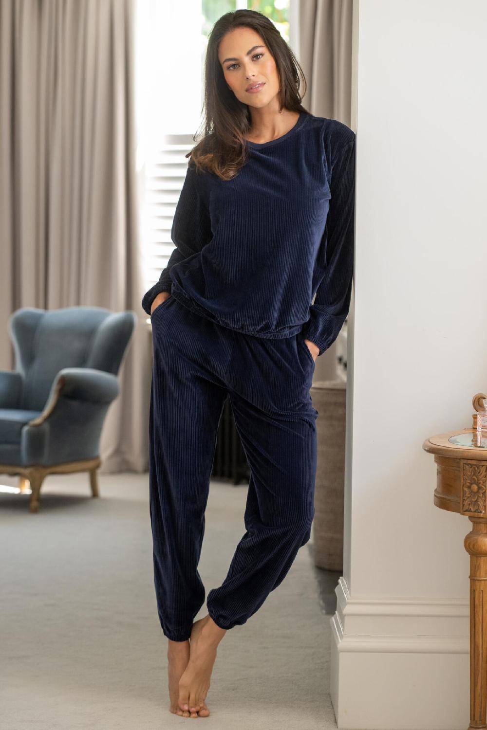 pour moi Ribbed Cosy Fleece Lounge Pyjama Set - Navy