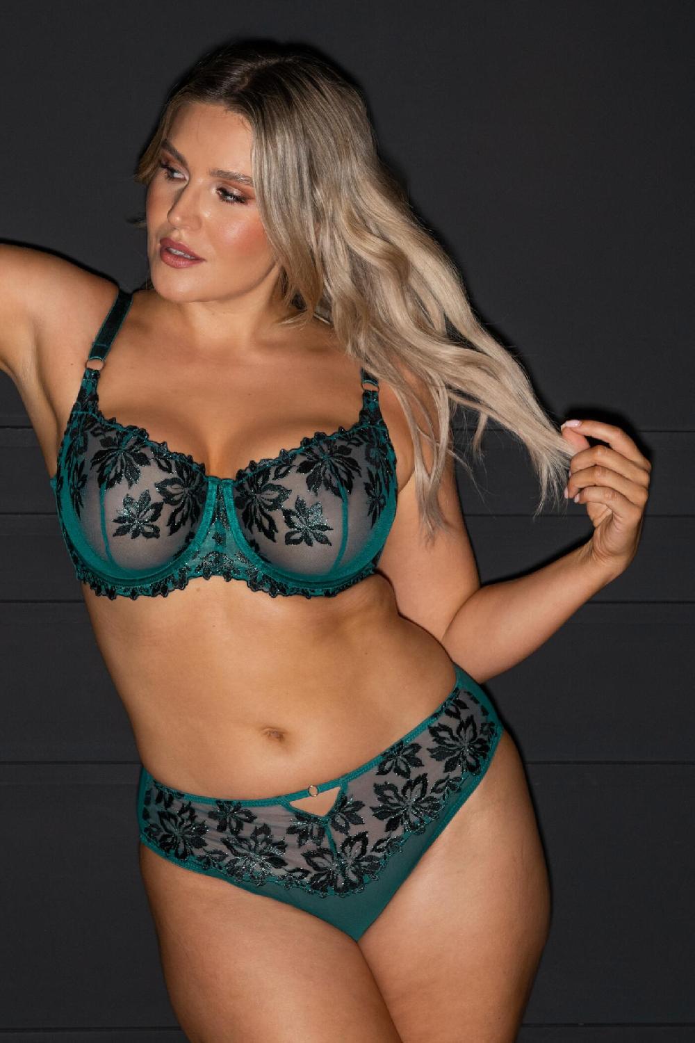 Pour Moi Roxie Mesh High Leg Brief - Forest/Black