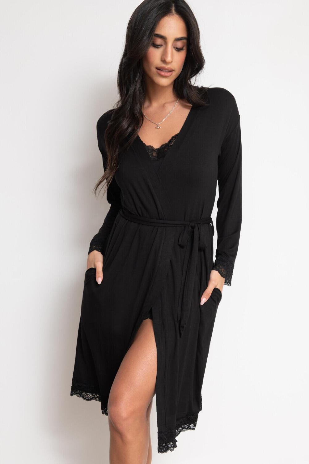 Pour Moi Sofa Loves Lace Jersey Wrap Gown - Black