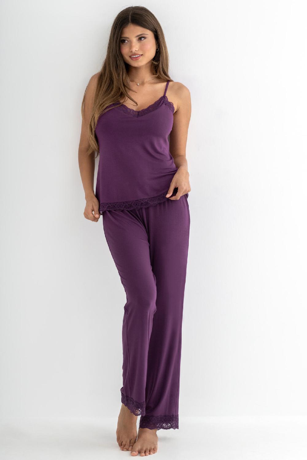 Pour Moi Sofa Loves Lace Soft Jersey Trouser - Plum