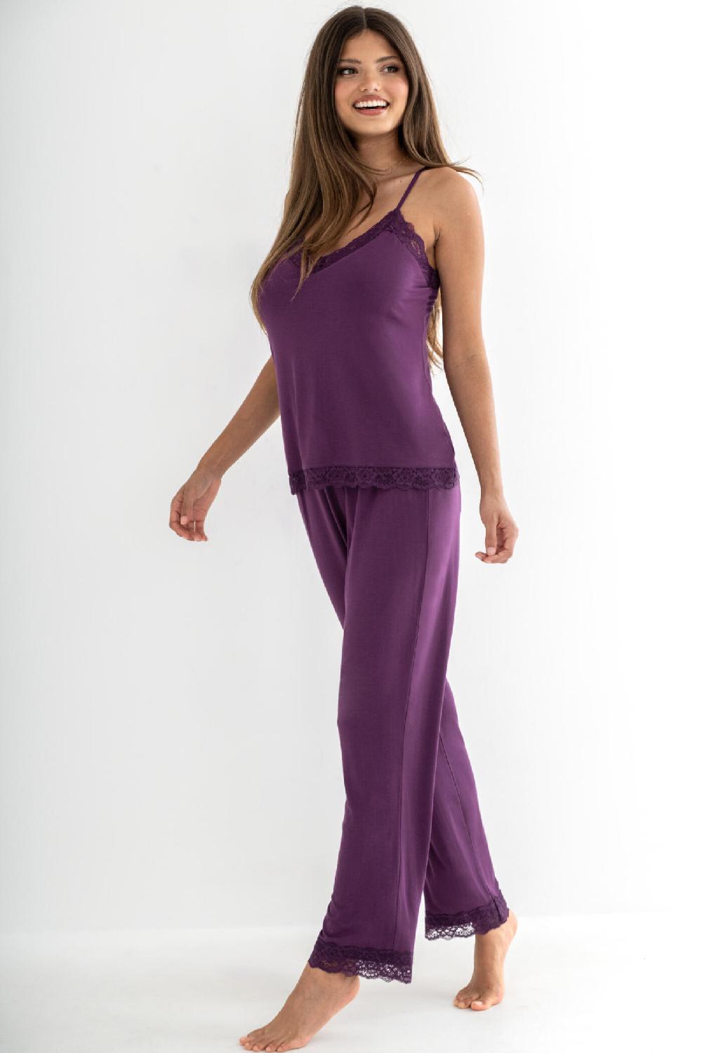 Pour Moi Sofa Loves Lace Soft Jersey Trouser - Plum