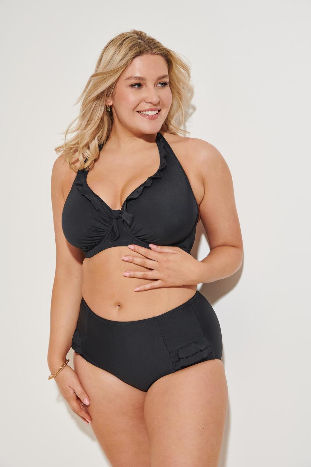 Pour Moi Splash Frill Halter Underwired Top - Black