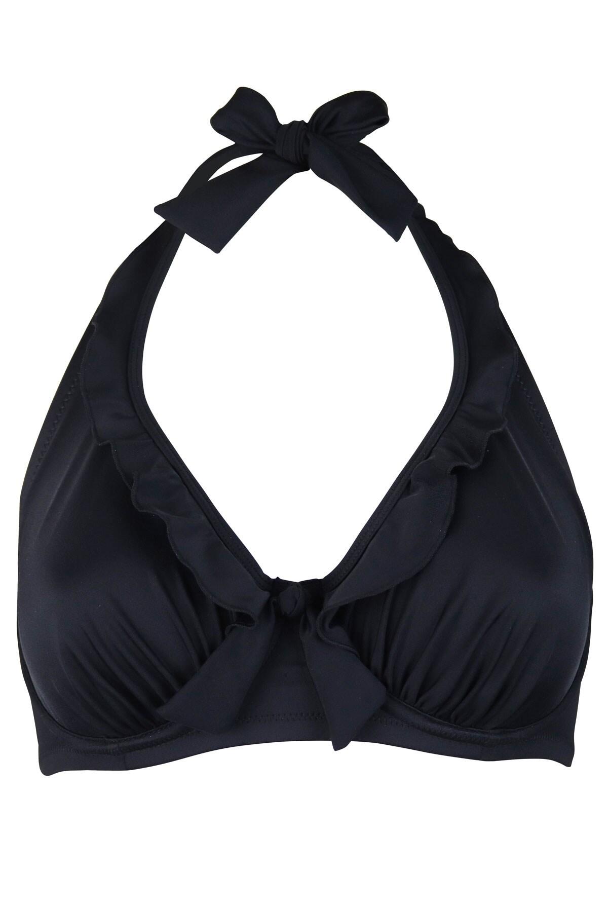Pour Moi Splash Frill Halter Underwired Top - Black