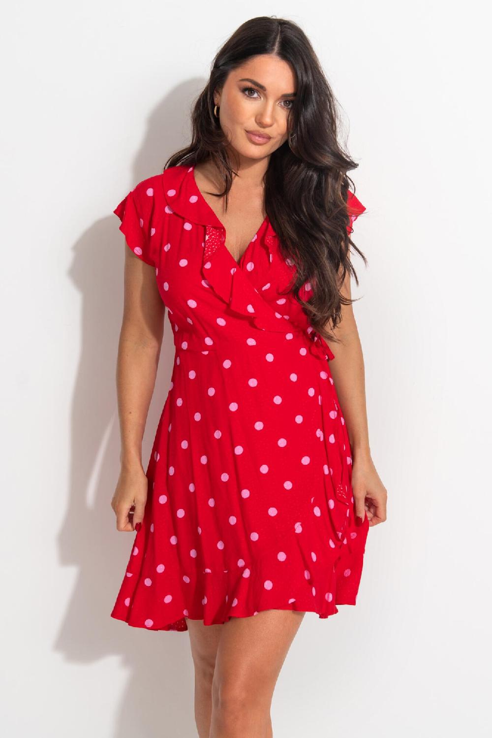 pour moi Textured Woven Wrap Beach Dress - Red/Pink