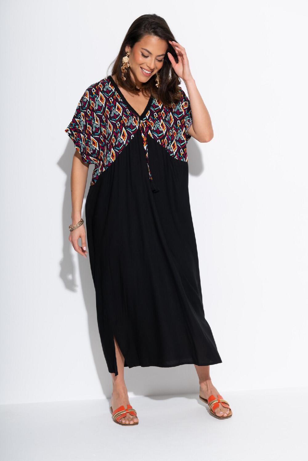 pour moi V-Neck Mix Print Midaxi Kaftan - Multi