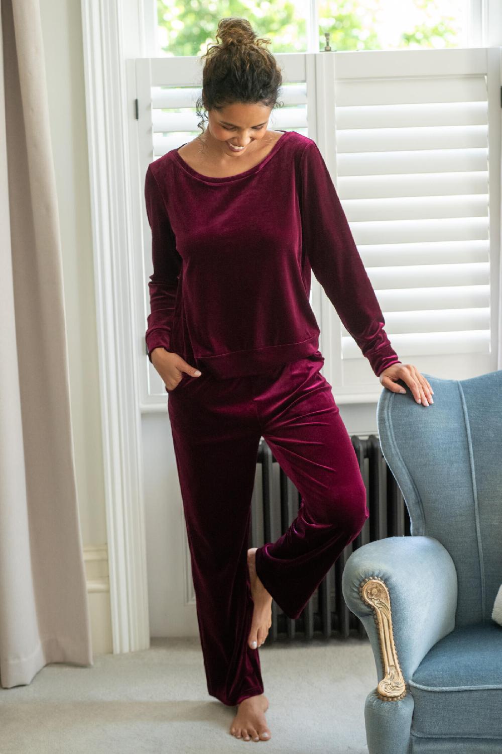 Pour Moi Velour Lounge Pyjama Set - Berry