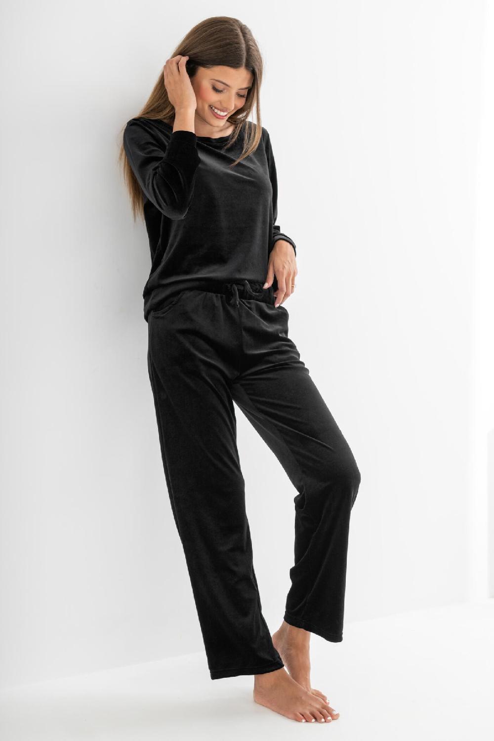 Pour Moi Velour Lounge Pyjama Set - Black