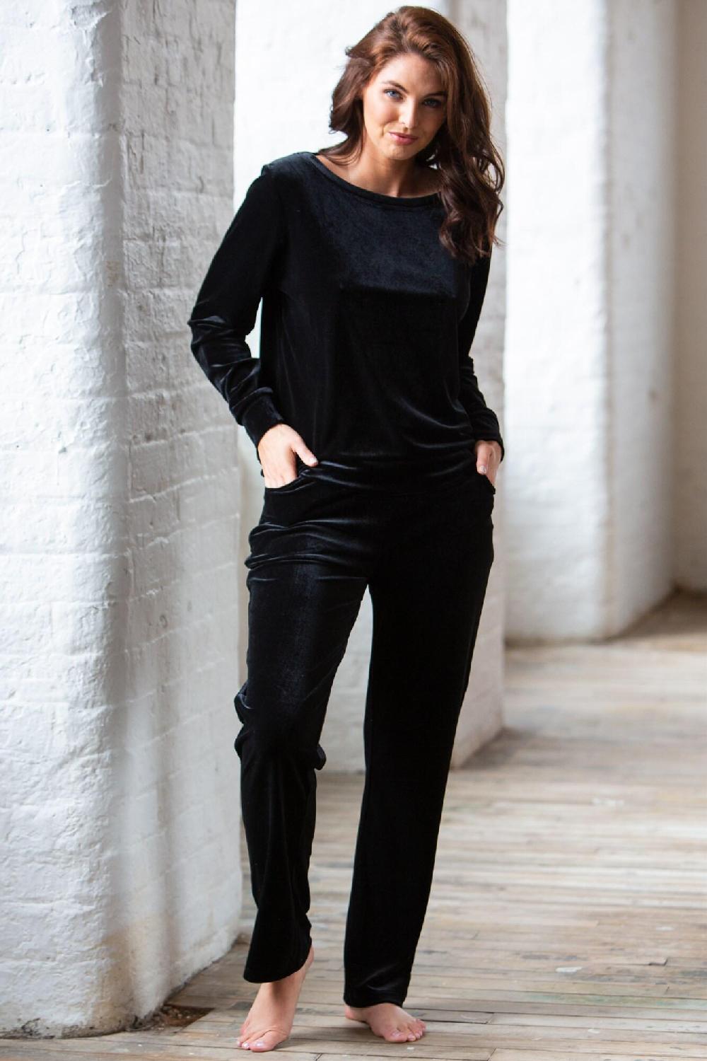 Pour Moi Velour Pyjama Set - Black