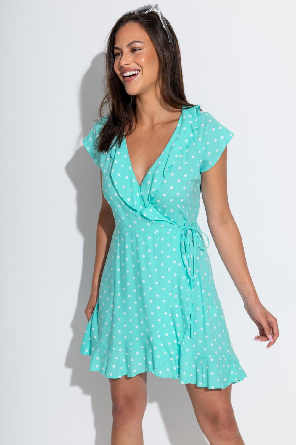 Pour Moi Woven Frill Wrap Dress - Mint Spot