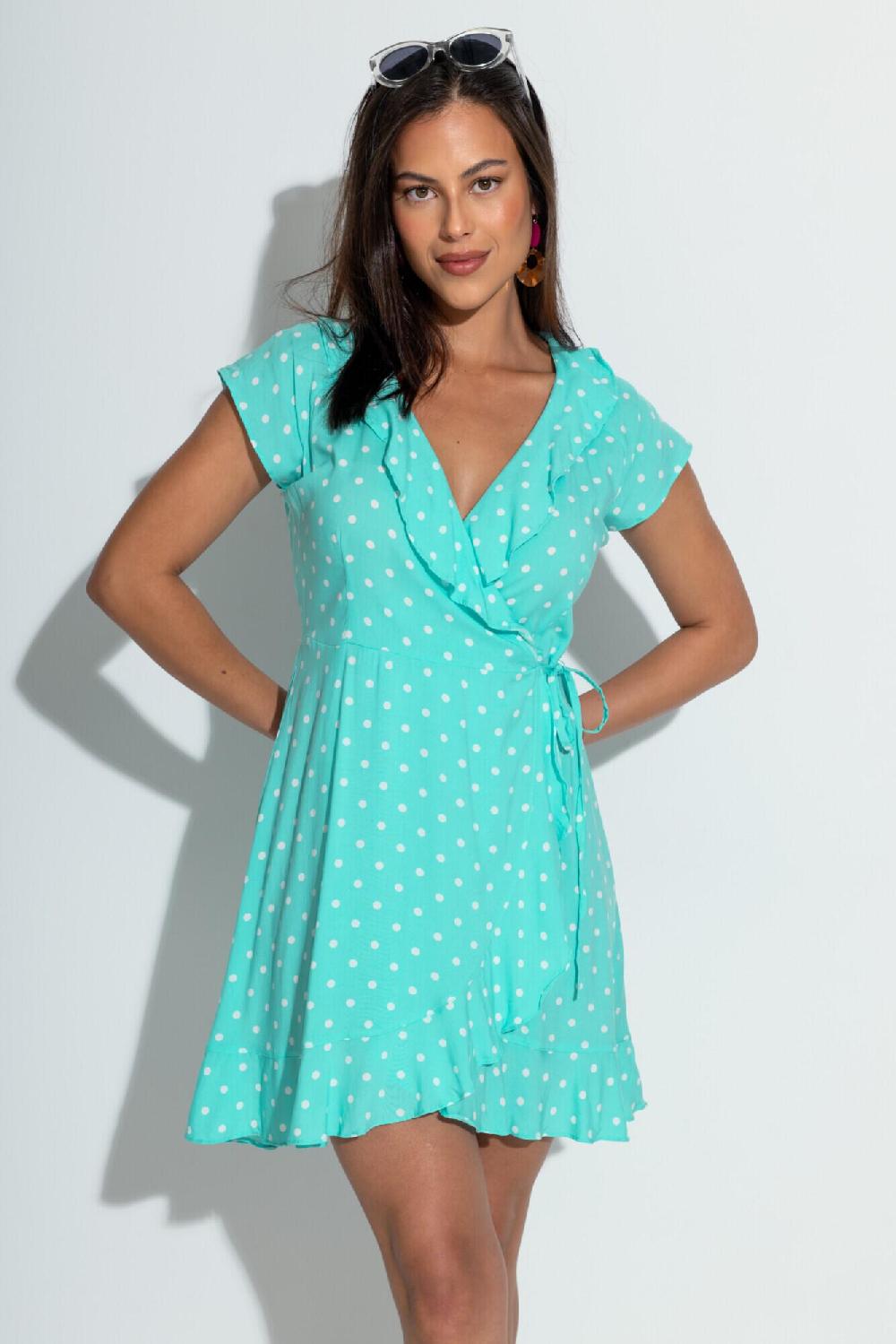 pour moi Woven Frill Wrap Dress - Mint Spot