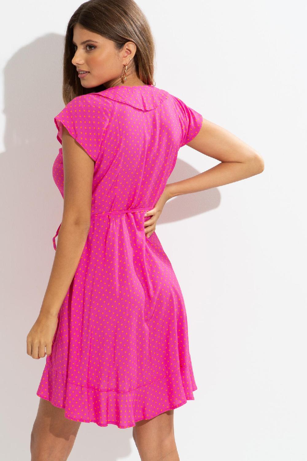 Pour Moi Woven Frill Wrap Dress - Pink/Orange