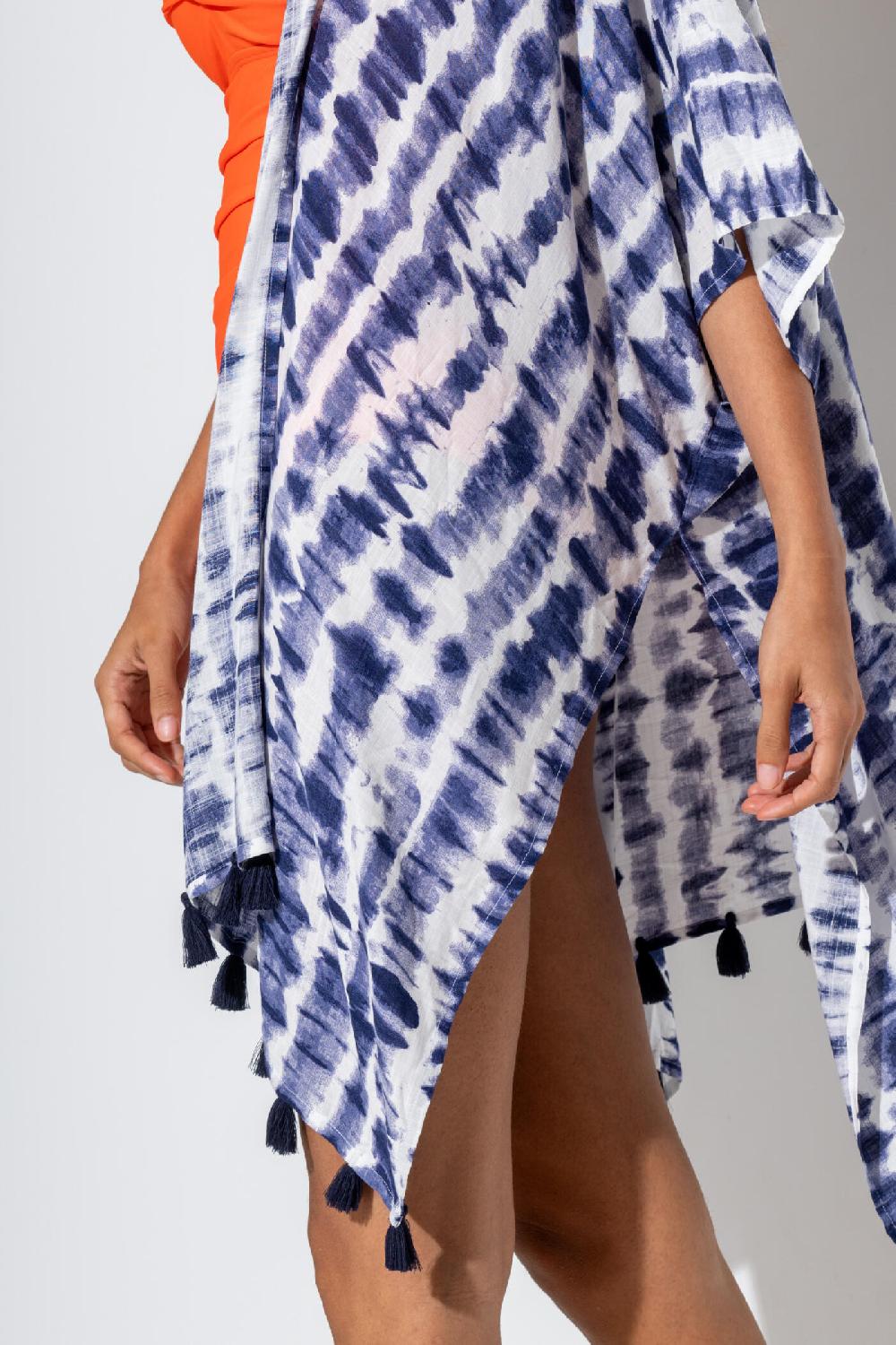 Pour Moi Woven Tassel Kimono - White/Blue