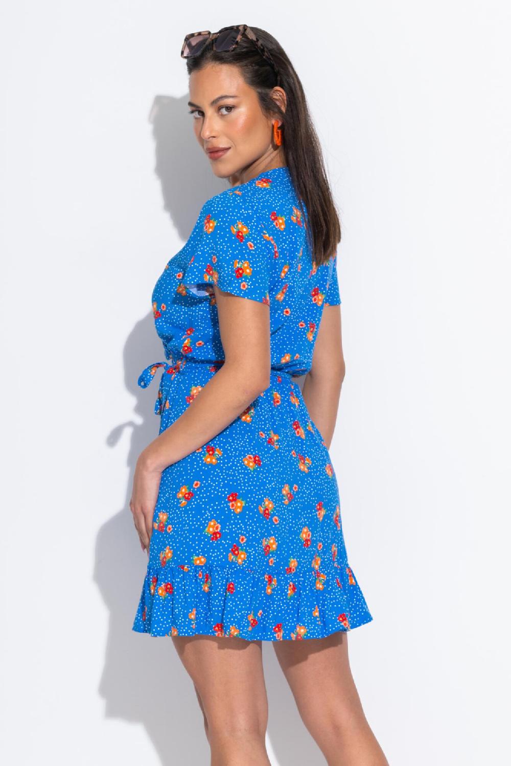 Pour Moi Woven Tiered Wrap Dress - Blue Floral