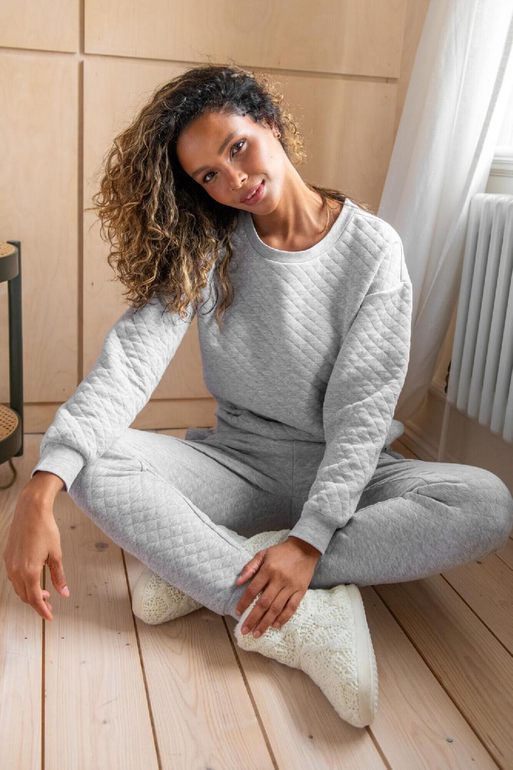 pour moi Quilted Lounge Sweatshirt and Jogger Co-Ord Set - Grey Marl