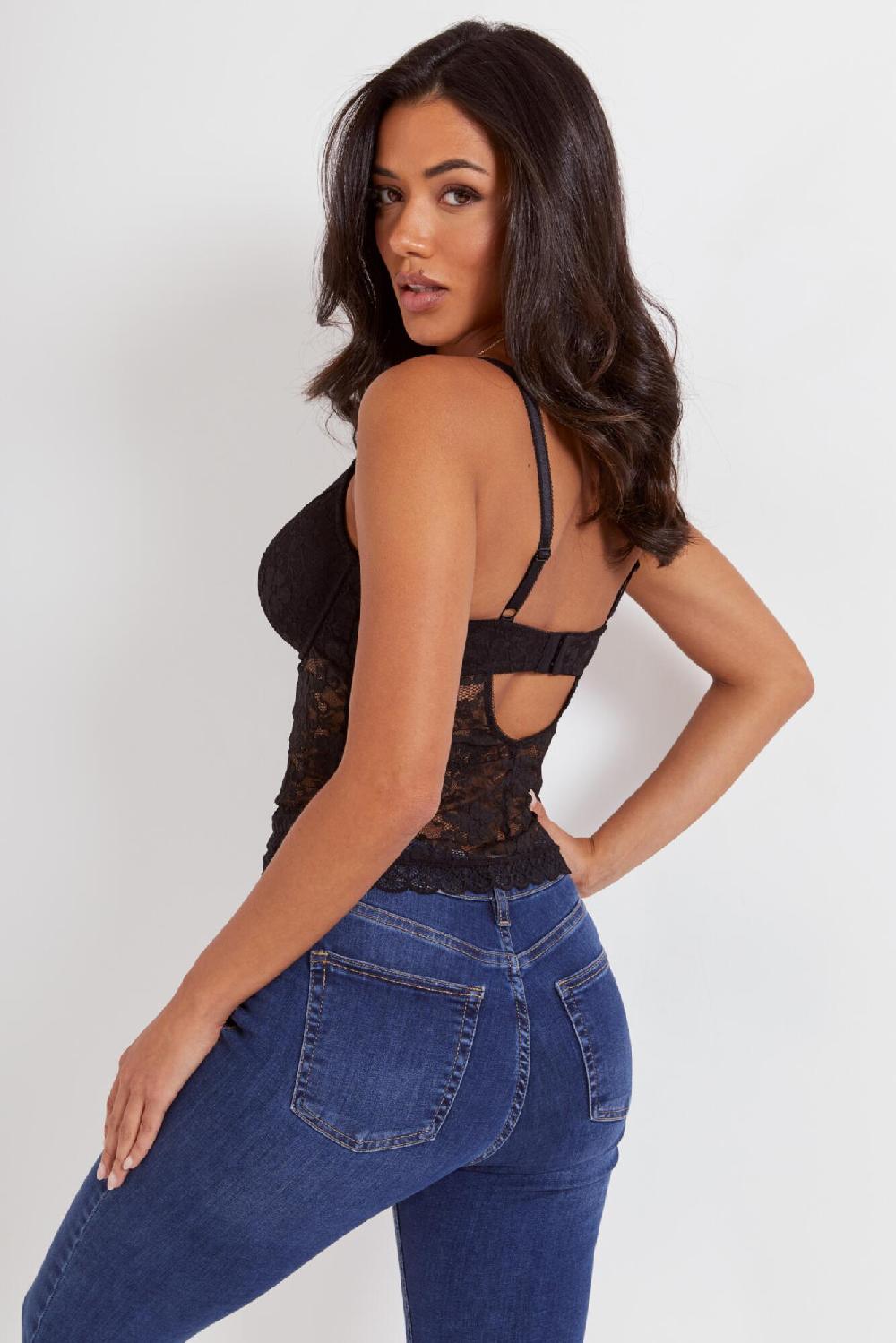 Pour Moi Rebel Lightly Padded Plunge Cami Top - Black