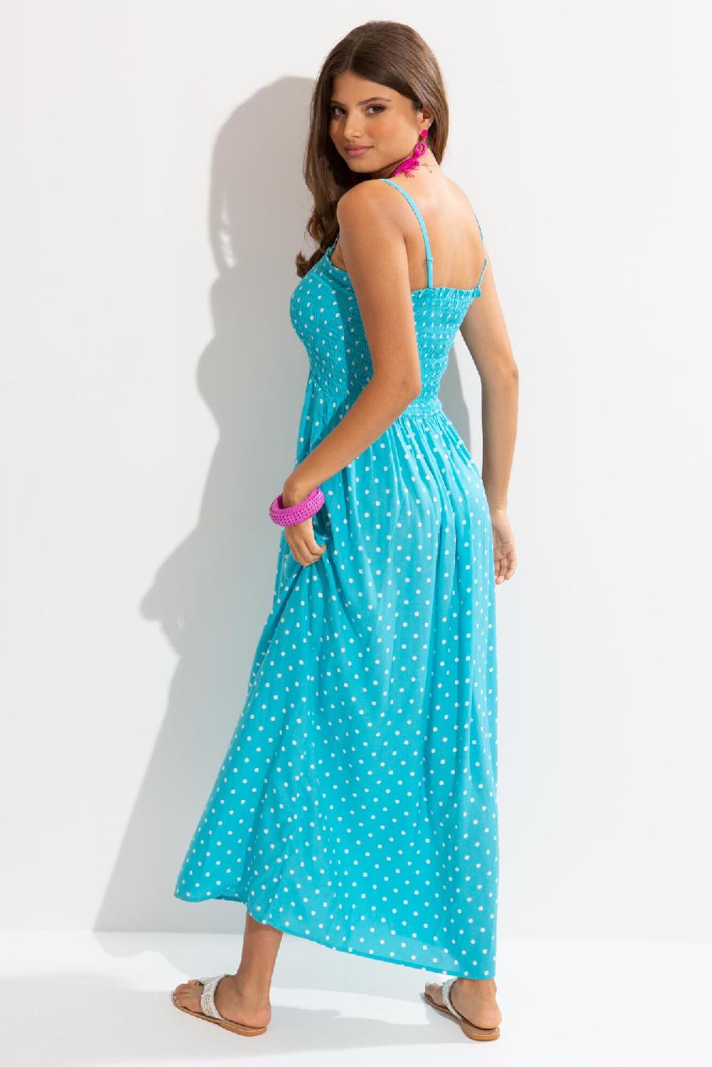 Pour Moi Removable Straps Shirred Bodice Maxi Dress - Aqua Spot