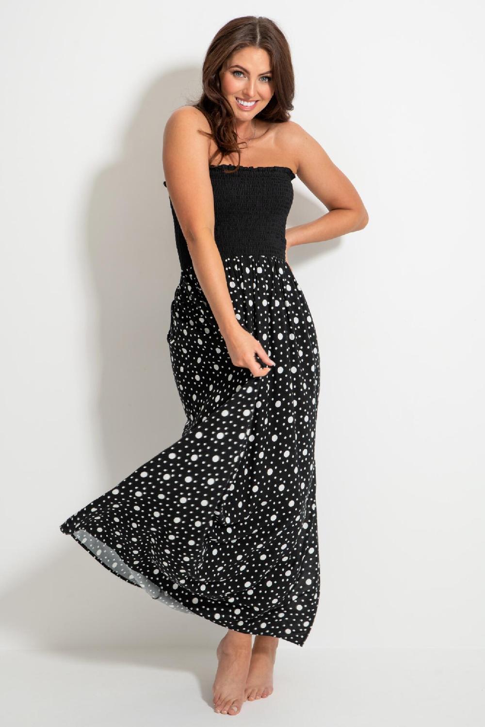 Pour Moi Removable Straps Shirred Split Maxi Dress - Black/White