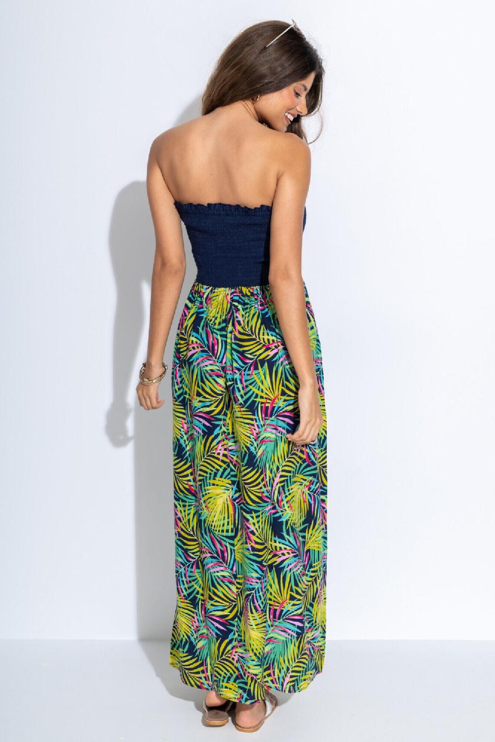 Pour Moi Removable Straps Shirred Split Maxi Dress - Navy Fern