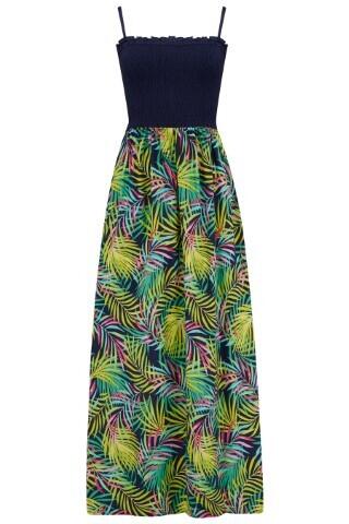 Pour Moi Removable Straps Shirred Split Maxi Dress - Navy Fern