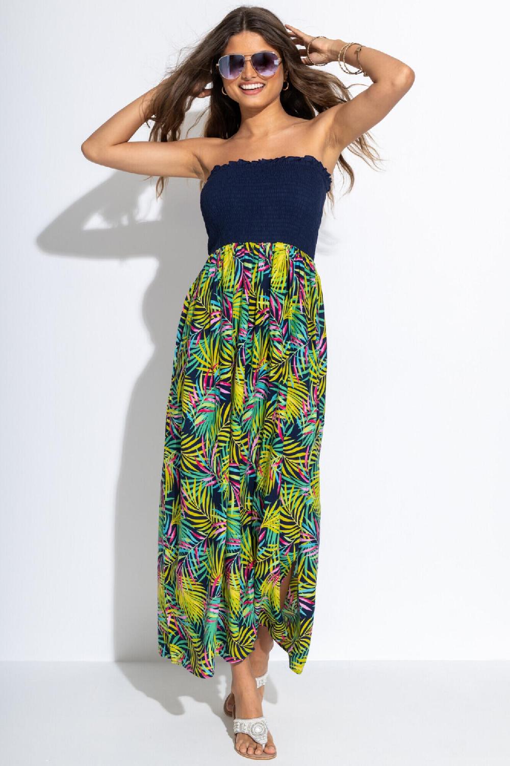 pour moi Removable Straps Shirred Split Maxi Dress - Navy Fern