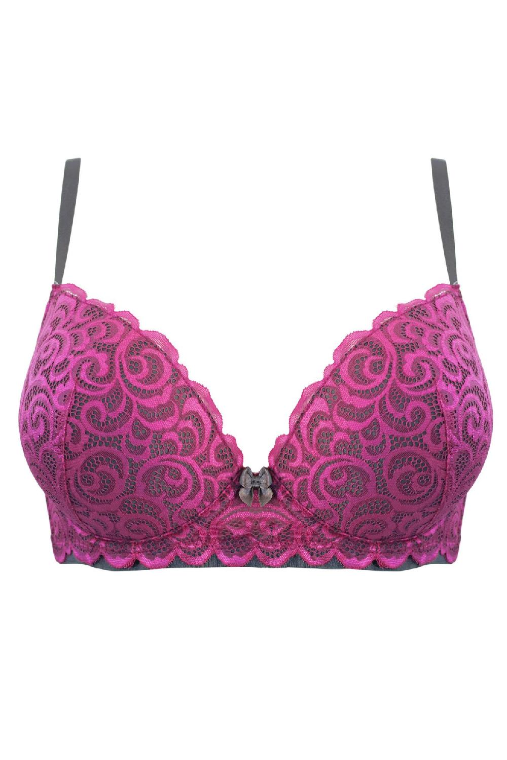 Pour Moi Romance Moulded Plunge Push-Up Bra - Magenta/Slate