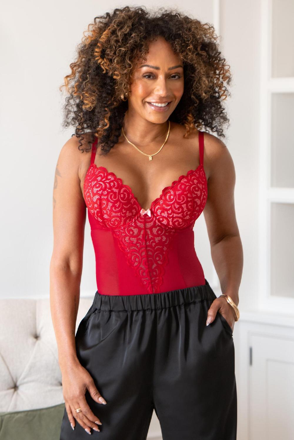 pour moi Romance Padded Push Up Plunge Body - Red/Pink