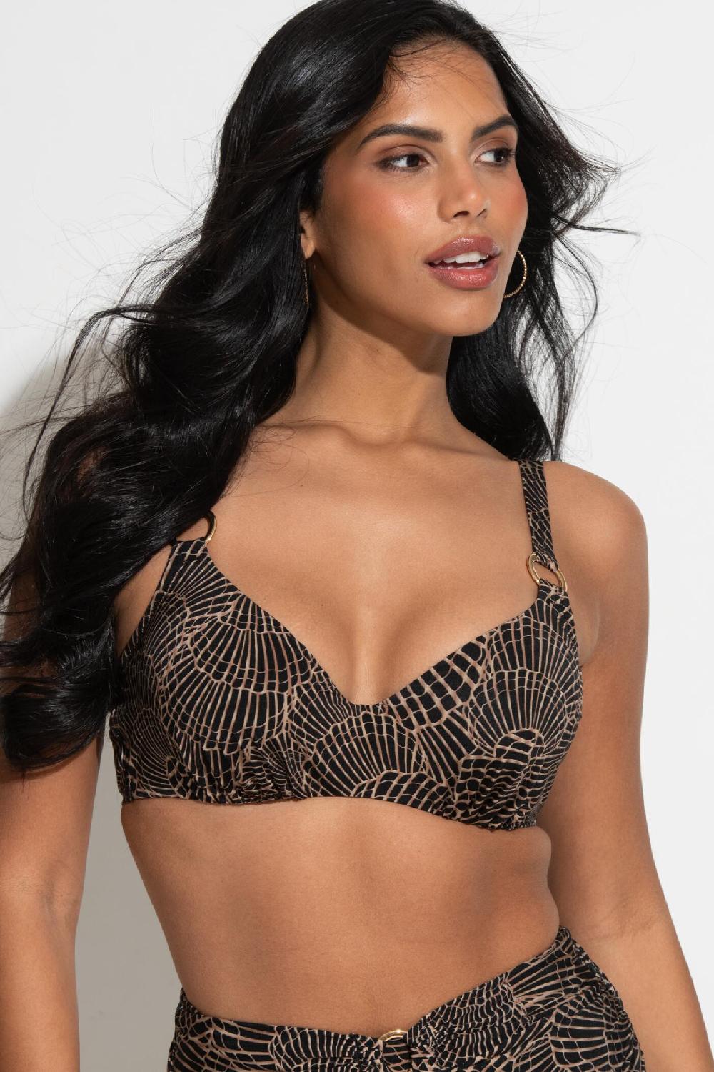 Pour Moi Samoa Non-Padded Underwired Bikini Top - Black/Gold